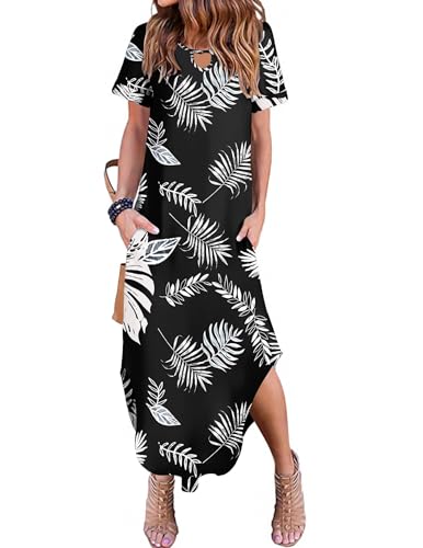 Image of Zeagoo Womens Maxi Summer Dress with Pockets Casual Short Sleeve Sundress Trendy 2026 Curve Hem Long Dress