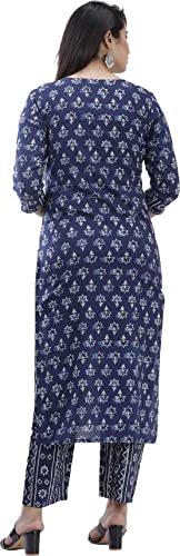 Image of Women Rayon Straight Golden Foil Printed Kurta with Palazzo || Kurti with Palazzo Set for Casual Party & Festival Wear in Round Neck with 3 /4 Sleeve for Girls (Color-Blue, Size, M)