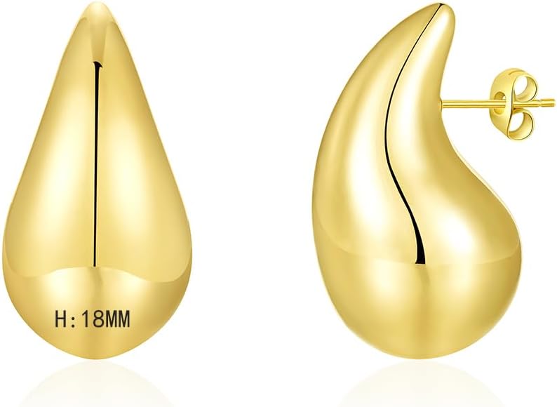 Chunky 14K Gold Plated Hoop Earrings for Women, Lightweight Waterdrop Hollow Open Hoops, Hypoallergenic Dupes Earrings