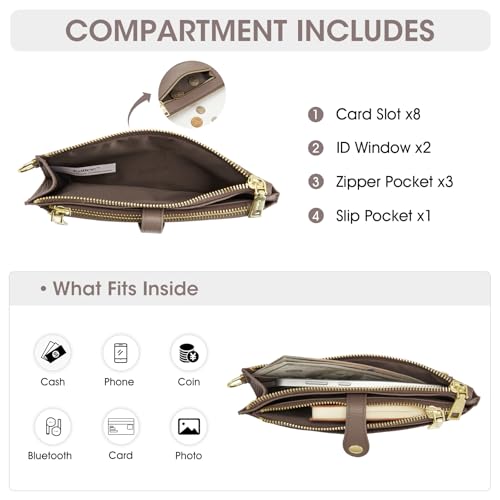 Image of Kattee Leather Wristlet Wallets for Women, RFID Wallets Women, Top Grain Leather Card Holder Phone Purses Clutch Bags