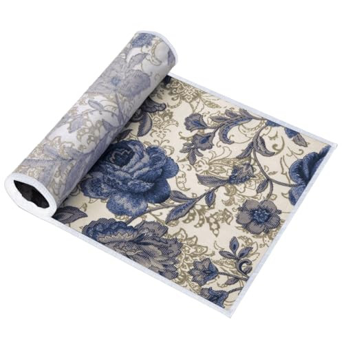 Chemin de table coton fleurs bleues mookaitedecor décoration table mariage - 8