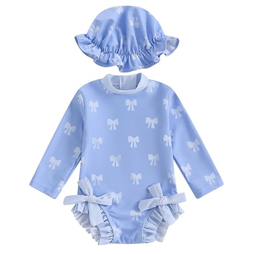 Générique Maillot De Bain Enfant Fille 12 Ans Baby Girl Swimsuit Long Sleeve avec Hat Set Zipper Swimsuit Maillots De Bain Filles (Blue, 2 Years)