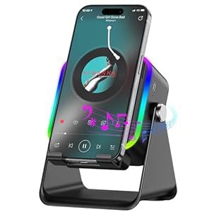 Wireless Induction Speaker 5-in-1 Bluetooth Speaker with Phone Stand,Stereo Sound, 3500mAh Rechargeable, 8 RGB Ambient Light, 360° Adjustable Holder for iPhone/Android/iPad,Gifts for Men Women (Black)