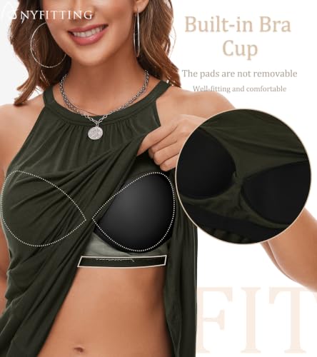 Image of ANYFITTING Summer Dress with Built in Bra Casual Beach Sundress Flowy Halter Mini Short Dresses for Women 2026