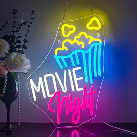 Looklight Movie Night Neon Sign with Popcorn Cover