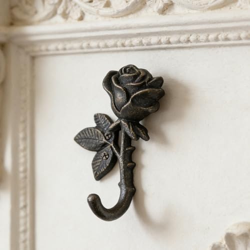 Ganchos de pared ORFOFE de hierro fundido con forma de rosa negra en pack de 2 unidades 7