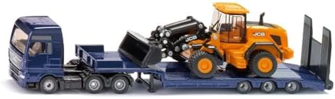 Siku 1790 MAN-LKW mit Tieflader und JCB Radlader, Blau/Gelb | Klappbare Auffahrrampe, Beweglicher Ladearm, Bewegliche Baggerschaufel, Bereifung aus Kunststoff