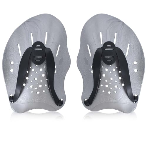 Pale da Mano per Nuoto, Pagaia Grigio con Cinturini Regolabili, Accessori per Allenamento in Piscina