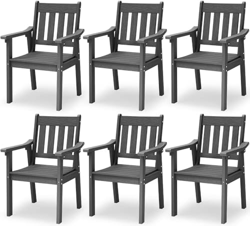 Image of YEFU Patio Dining Chairs Set of 6: All Weather Outdoor Dining Chairs with Wide Curved Seat and Backrest - Outdoor Furniture Plastic for Outside Backyard /Garden /Porch /Deck 350lbs Capacity Grey