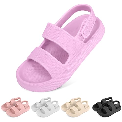 WUYISTAR Kinder Cloud Sandalen für Mädchen Offene Zehen Sportlich EVA Dicke Sohle Strand- und Pool Wasserschuhe mit Klettverschluss und Riemen Lila 33EU