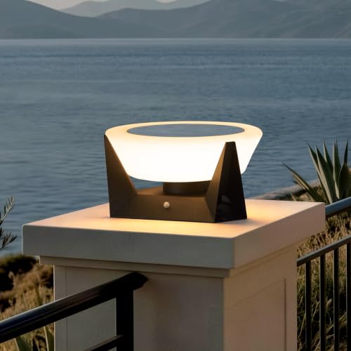 MVBT Solar Post Lights Outdoor, 11" Outdoor Pillar Lights, IP54 Waterproof Solar Powered Column Lamp, Dusk to Dawn Modern Post Light, 3000K LED Bulb Round Column Lighting for Driveway Patio Deck Yard
