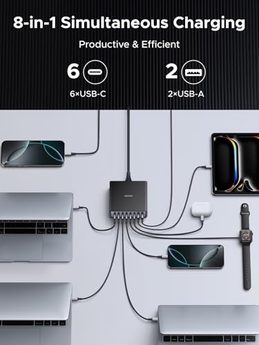 Image of UGREEN Nexode 200W GaN USB C Charging Station, 8-Port Desktop Charger with PD 100W for MacBook Pro 16 inch /Air, Dell XPS, iPad Pro, iPhone 17 /16 /15, Galaxy S25 /S24, Pixel 10 /9