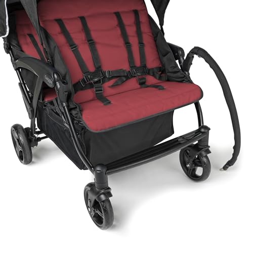 Gaggle by Foundations Odyssey 4 Seat Quad Stroller | 4-Seat Stroller for Daycare | Oversized Canopy and Bench Seats | 5-Point Harness | Foot Brake | All Terrain Tubeless Wheels | Red/Blk