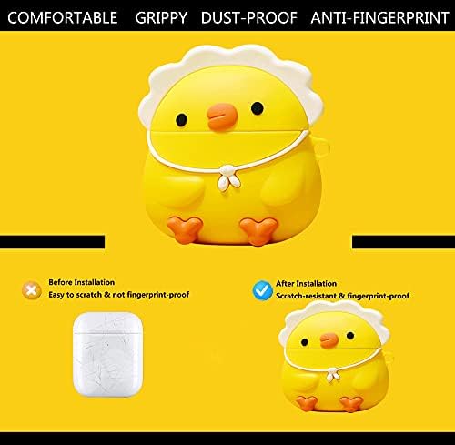 KAKUYI (Little Yellow Chicken) for Airpods 1/ 2 Case Cover Soft Silicone, 3D Cute Cartoon Animal Character Kawaii Fashion Cover Funny Protective Case, Anime Design with Keychain