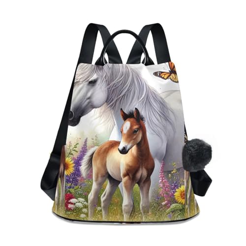 Mochila antirrobo de mujer con caballos y mariposas para paseos urbanos