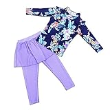 Baby Girls Two Piece Swimsuit Top and Pant UPF 50+ Sun Protection Long Sleeve Swimwear Bathing Suit Purple L