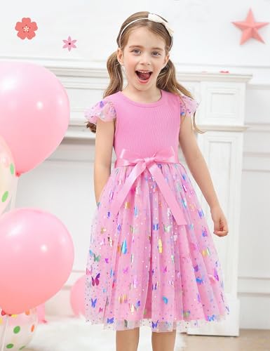 Girl Tulle Dresses Sequin Butterflies Ruffle Sleeveless Flower Girls Tutu Dresses for Holiday Wedding Party Dress Size 2T 3T Years (Pink 5,3T) — view 2