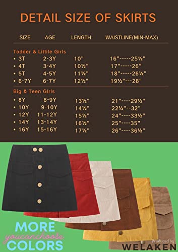 WELAKEN Girl\'s Corduroy Skirt with Pockets,Spring Little & Big Girl\'s Lightweight Cotton Short Skirt