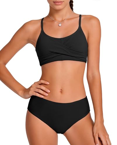 Image of Zando Girls Swimsuit Two Piece - Adjustable Strap Bathing Suit Solid Color Bikini Sets for Teens Girl Beach Swimwear