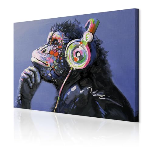 decomonkey - Tableau Acoustique Singe Banksy 90x60 1 Pièce - Impression sur Toile Décoration Maison Isolation Peinture Phonique Déco Bureau Artofbanksy singes musique tendances animaux adolescent