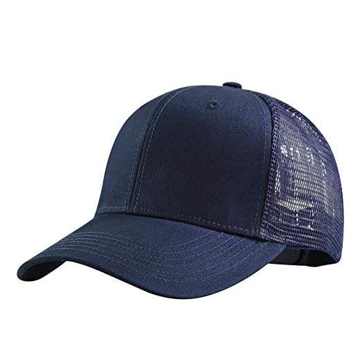XXL Oversize Plain Baseball-Cap Structured Trucker Mesh Hat for a Big/Large Head, Navy, 24.8-27.16inch