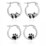 Spiritlele 2 Pairs Panda Earrings Animal Puppy Dog Cat Pet Paw Print Hoop Earrings Small Hoop Earrin
