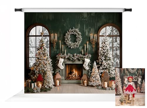 Toile de fond cheminée de Noël Kate fond vert rétro pour photo portrait 3x2,4m