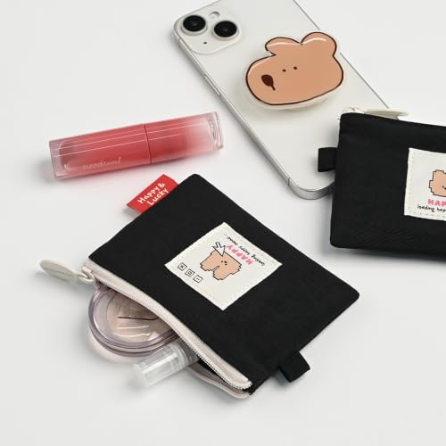 Image of Monolike Happy and Lucky Card Case, Black - Small Nylon Pouch, Portable Keychain Coin Purse, Waterproof Card Sleeve, Compact Daily Organizer Case
