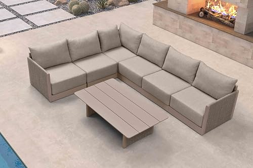 Image of PURPLE LEAF Outdoor Sectional 7 PCS w /Table, Thick Cushions Patio, Beige