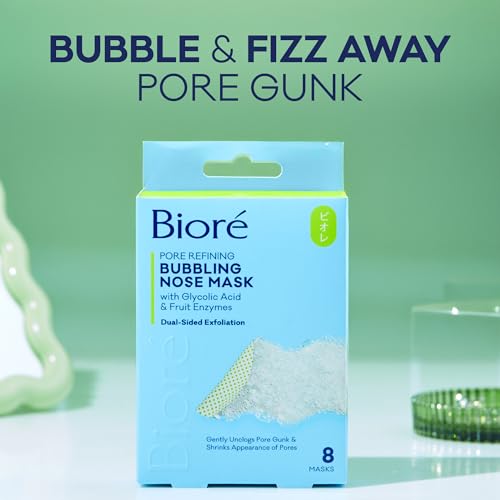 Image of Biore Pore Refining Bubbling Nose Mask, Glycolic Acid Exfoliant, 8 Count (Pack of 12)
