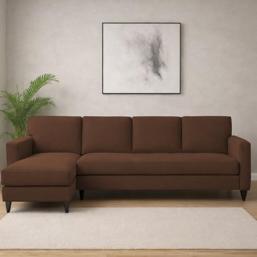 Image of Carlos LHS 4 Seater L Shape Sofa Set for Living Room & Home Office Furniture, Modern Durable Sectional Corner Sofa Couch, Premium Fabric Comfortable Seating with Strong Frame (Brown)