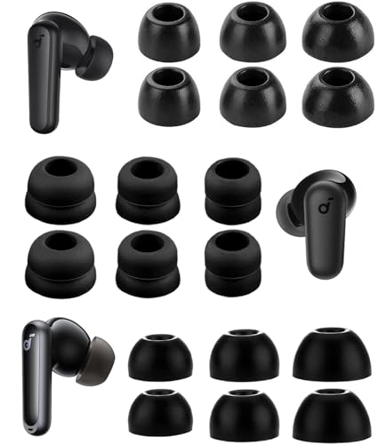 A-Focus for Soundcore Space A40 P3i P20i P30i P40i Ear Tips Kit Memory Foam Double Flange Replacement Eartips Earbuds Fit in Case Compatible with Soundcore Sport X10 X20 Life A1 Black 9 Pairs
