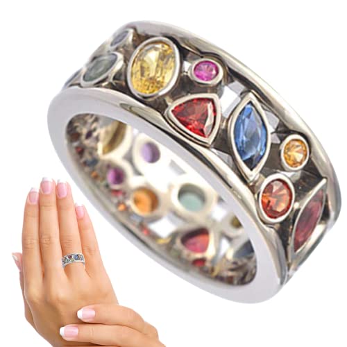 Tebinzi Anello con Diamanti al Quarzo - Anelli in Pietra di Quarzo tempestati di Diamanti per Le Donne Multicolore,Anelli di Diamanti Squisiti Gioielli in zirconi semplici Natale per Ragazze