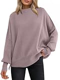 ANRABESS Women Oversized Sweaters Batwing Long Sleeve 2025 Fall Outfits Crewneck Casual Knit Side Slit Fashion Pullover Top Pink Apricot Medium