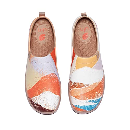 UIN Mannen Vrouwen Lederen Platte Schoenen, Casual Microfiber Loafer Reizen Geschilderd Paar Mode Slip On