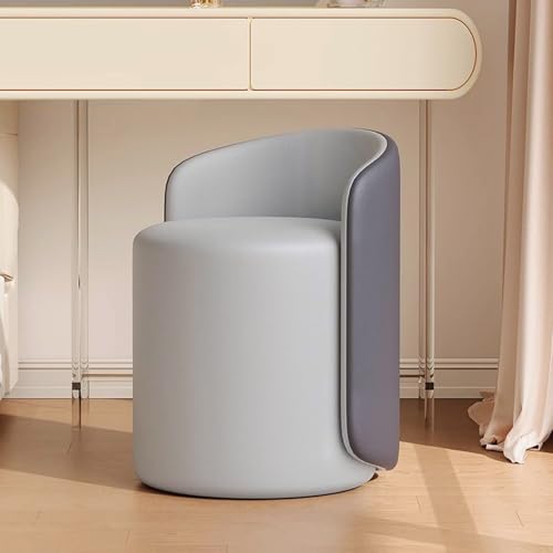 Fauteuil de coiffeuse rotatif avec repose-pieds rond rembourré en tissu beige pour chambre