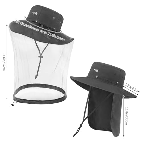 Image of BASSDASH UPF 50+ Mosquito Sun Hat with Hidden Head Net and Neck Flap for Men Women Outdoor Fishing Hiking Camping