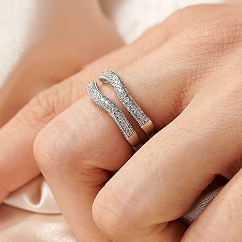Blongme Curved Wedding Bands For Woman 925 Sterling Silver Ring Enhancer Guard For Engagement Wedding Rings Stackable Engagement Enhancer Guard Aaaaa Cz Size 7 #TOP6