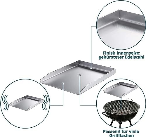 Plancha Stainless Steel Grill Plate Universal Size 20 x 30 cm for Many Coals and Gas Grills Plus Grill Spatula - View 4