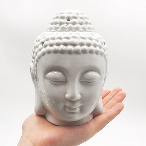 Buddha Head Statue Oil Burner Translucent Ceramic Aromatherapy Diffusers Home Decor (White) - Thumbnail 4