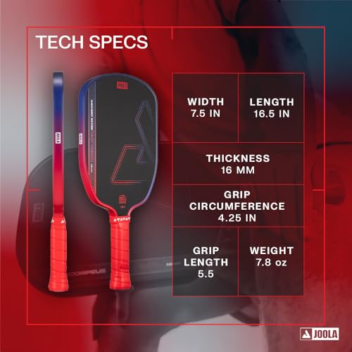 Image of JOOLA Agassi Heat Vision 16mm Pickleball Paddle - New Shape w /Extended Sweet Spot - Textured Carbon Fiber Surface for Spin - SK Film for Less Vibration - USAP Approved - NFC Chip Enabled
