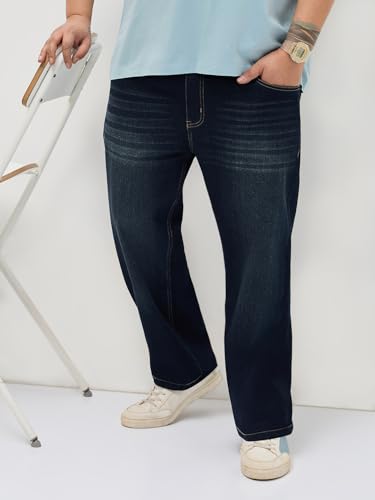 Image of Urbano Plus Men's Regular Fit Heavy Washed Denim Jeans Stretchable