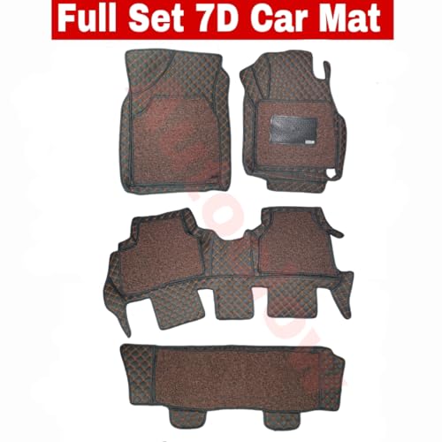 Image of Autoclow /Premium 7D Car Mat for Mahindra Xuv 700 (7-Seater) || Luxury Leather Dual-Stitch 7D Car Floor Mat Full Set || 100% Waterproof || Color : TAN Stitch-TAN Grass (Design-1)