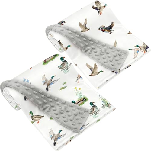 Image of 2 Pack Mallard Duck Baby Blanket (30"X40") for Baby Boys or Girls Soft Breathable Gender Neutral Double Layer Blankets with Dotted Backing and Ducks Printed (Duck 2)