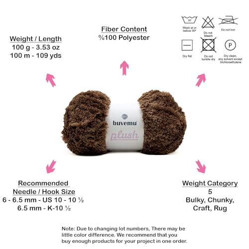 Image of Plush Faux Fur Bulky Yarn, Super Soft Fluffy Fuzzy for Knitting Crocheting Crafting, 100 Gram (3.53 Ounces) 109 Yards (100 Meters) (Chocolate Brown)