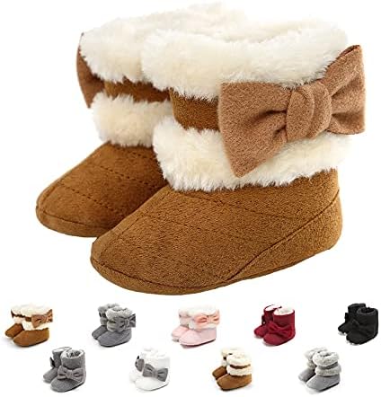 Nomere Baby Girls Boys Winter Warm Snow Boots Anti-Slip Soft Sole Bowknot Toddler First Walker Newborn Infant Booties Crib Shoes(Small / 0-6 Months,A-brown)