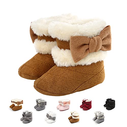 Nomere Baby Girls Boys Winter Warm Snow Boots Anti-Slip Soft Sole Bowknot Toddler First Walker Newborn Infant Booties Crib Shoes(Small / 0-6 Months,A-Brown) #TOP3