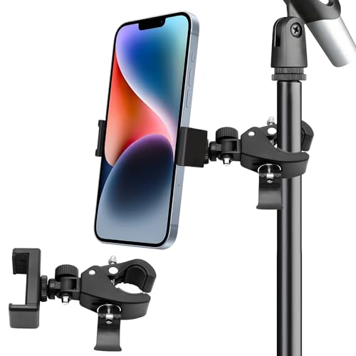 TANGHSE Phone Holder for Mic Stand, 360° Rotation Phone Holder for Microphone Stand Webcam Stand Camera Flash Light Clamp For Live Streaming, Shooting Videos, Traveling, Works With Most Cell Phones