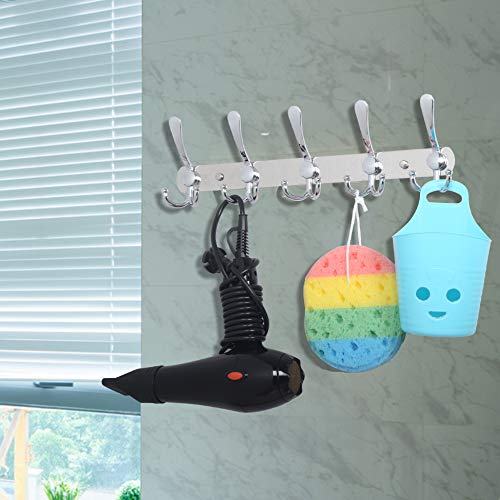 Webi 43237-2 Coat Rack Wall Mount,Coat Hooks Wall Mount,Coat Hanger Wall,Hook Rack Rail,5 Triple Hooks For Hanging Coats,Hats,Jacket,Clothes,Chrome thumb #3
