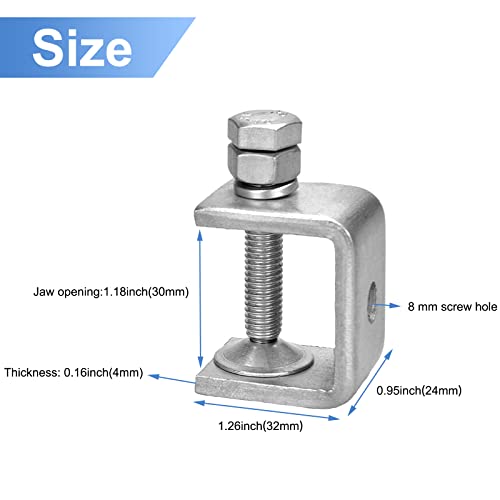 6 Pcs 1 Inch Stainless Steel Small C-Clamp For Woodworking, Heavy Duty Metal U-Clamps Mini Desk Tiger Clamp For Mounting Welding Building Household I-Beam Design G-Clamp Stable Wide Jaw Opening #TOP2